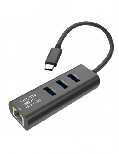 STANDARD Konwerter USB typu C na Gigabit Ethernet + Hub 3x SECOMP