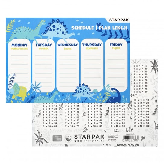 Starpak, Plan lekcji z tabliczką mnożenia A5 Dino Girl Stk Pb25/750 Starpak