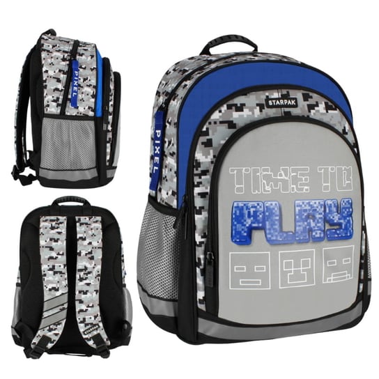 STARPAK Plecak Szkolny Młodzieżowy Jednokomorowy Z 2 Kieszeniami Szary Pixel Paso
