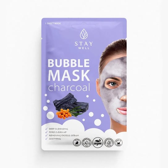Stay Well, Deep Cleansing Bubble Mask, Głęboko oczyszczająca maska bąbelkowa do twarzy, Charcoal, 20g Stay Well