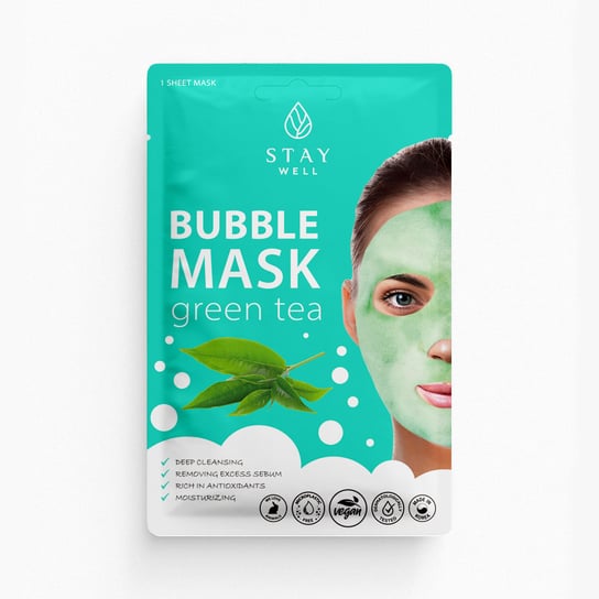 Stay Well, Deep Cleansing Bubble Mask, Głęboko oczyszczająca maska bąbelkowa do twarzy Green Tea, 20 g Stay Well
