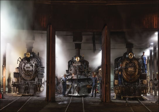 Steam locomotives in the roundhouse of the Durango &amp; Silverton Narrow Gauge Scenic Railroad in Durango, Colorado., Carol Highsmith - plakat 29,7x21 cm Galeria Plakatu