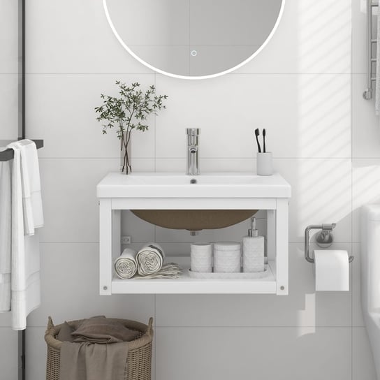 Stelaż łazienkowy z wbudowaną umywalką, biały, żelazo vidaXL