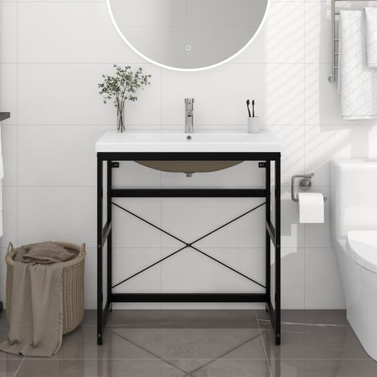 Stelaż łazienkowy z wbudowaną umywalką, czarny, żelazo vidaXL