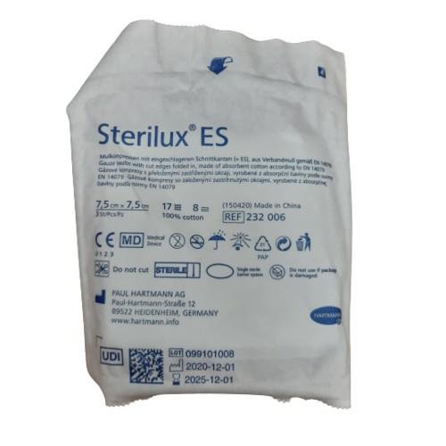 STERILUX ES, Kompresy jałowe 17w 8n 7.5x7.5cm, 3 szt. Sterilux ES