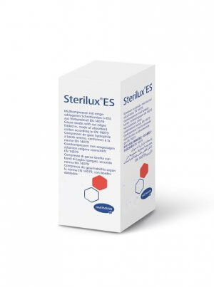 Sterilux ES, kompresy z gazy bawełnianej, niejałowe, 17-nitkowe, 12 warstw, 5 cm x 5 cm, 100 sztuk Hartmann