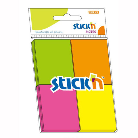 Stick'n, 4 notesy samoprzylepne Neon + zakładki indeksujace Stick'n
