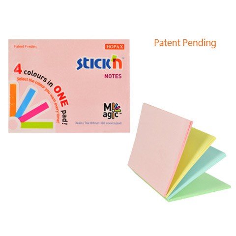 Stickn, karteczki Stick'n, 76x101 mm, pastelowe, 100 karteczek Stickn