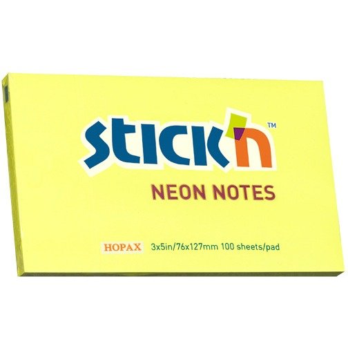 Stickn, karteczki stick'n neonowe, żółty, 100 kartek Stickn