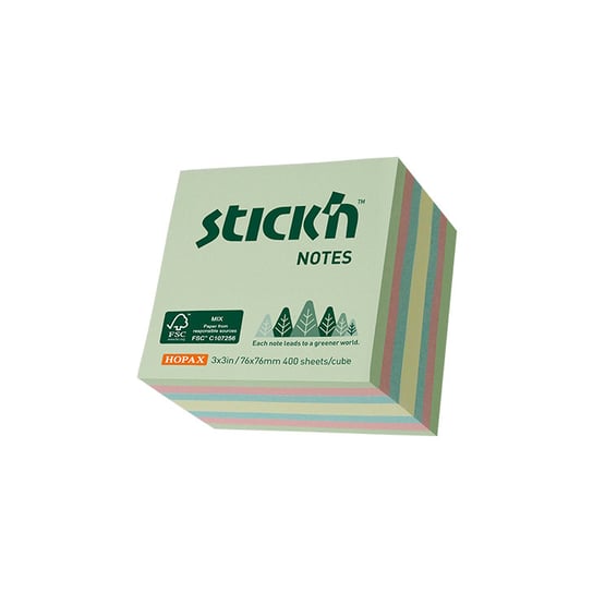 STICKN, Notes kostka FSC 51x51 mm, różnokolorowy, 20 kartek Stickn