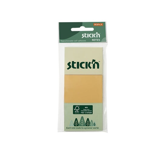 STICKN, Notes samoprzylepny FSC 38x51 mm, 3 kolory pastelowe, 100 kartek Stickn
