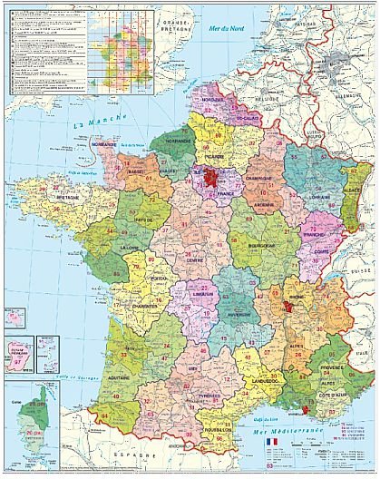 Stiefel, Francja. Mapa ścienna kody pocztowe na podkładzie 1:1 000 000 Opracowanie zbiorowe