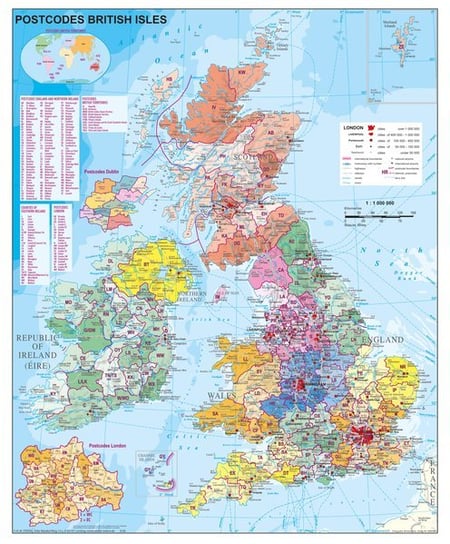Stiefel, Wielka Brytania. Mapa ścienna kody pocztowe na podkładzie 1:1 200 000 Opracowanie zbiorowe