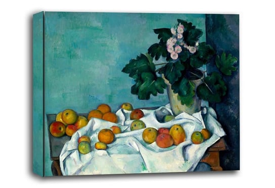 Still Life with Apples and a Pot of Primroses, Paul Cézanne - obraz na płótnie 120x90 cm Galeria Plakatu