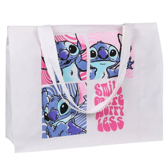Stitch Disney Biała, bawełniana torba na ramię 54x40x17 cm Uniwersalny Disney