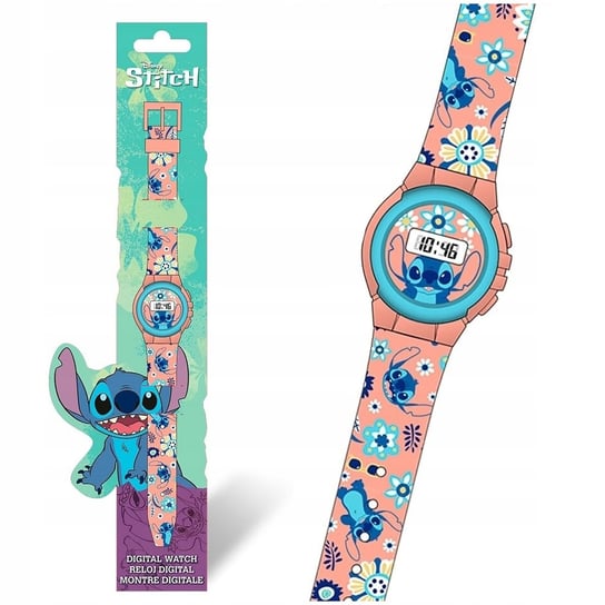 Stitch Disney Łososiowy Zegarek Dla Dziewczynki, Zegarek Cyfrowy Disney