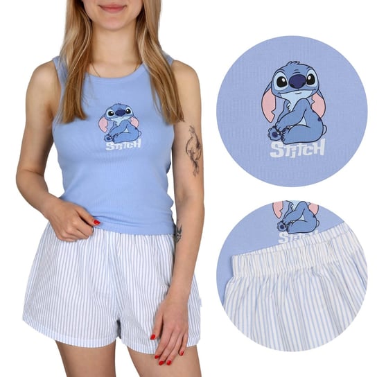 Stitch Disney Niebieska piżama damska na ramiączka, letnia, bawełniana piżama L Disney