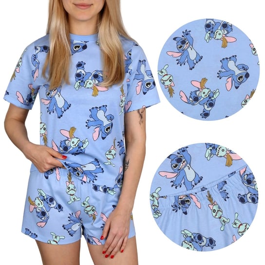 Stitch Disney Niebieska piżama na krótki rękaw, letnia, bawełniana piżama damska S Disney