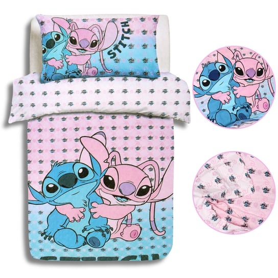 Stitch i Andzia Disney Błękitno różowy komplet pościeli, bawełniana pościel 135x200 cm Disney