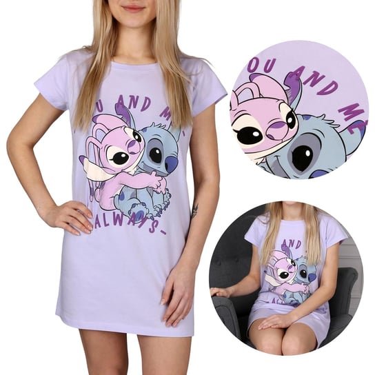 Stitch i Andzia Fioletowa, damska koszulka do spania, bawełniana koszulka nocna XL Disney