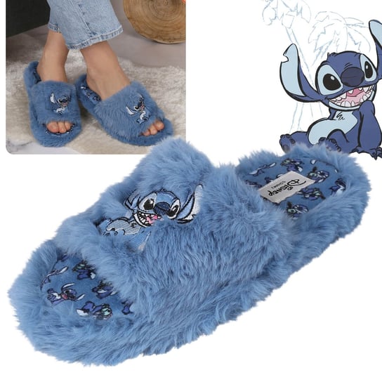 Stitch Niebieskie, damskie papcie/kapcie, futrzane obuwie domowe 36-37 EU Disney