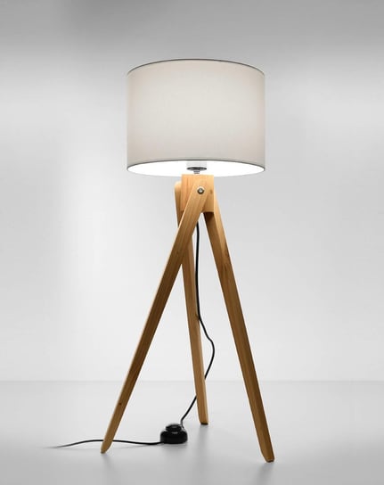 Stojąca LAMPA podłogowa SOL SL523 drewniana OPRAWA abażurowa na trójnogu w stylu skandynawskim biała SOL