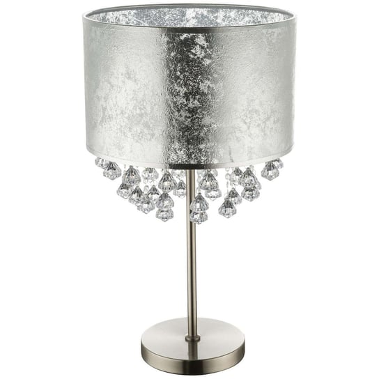 Stojąca LAMPA stołowa AMY 15188T3 Globo nocna LAMPKA abażurowa z kryształkami glamour crystal srebrna przezroczysta Globo