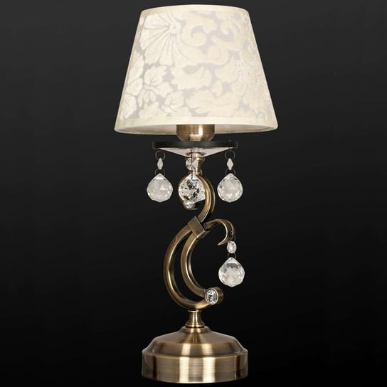 Stojąca LAMPA stołowa VEN B-TH 12075/1 klasyczna LAMPKA nocna z kryształkami wzorki crystal patyna kremowa VEN