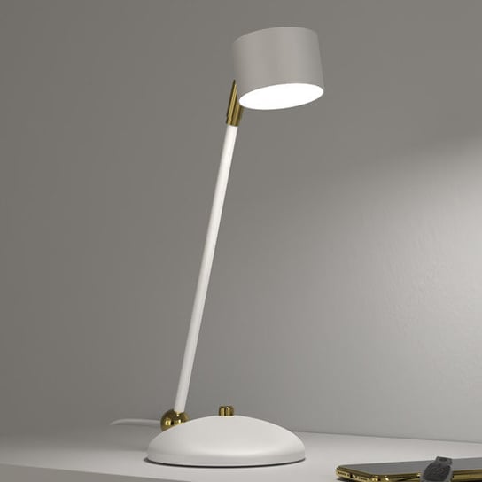 Stojąca lampka regulowana ARENA do sypialni na biurko biała złota Milagro