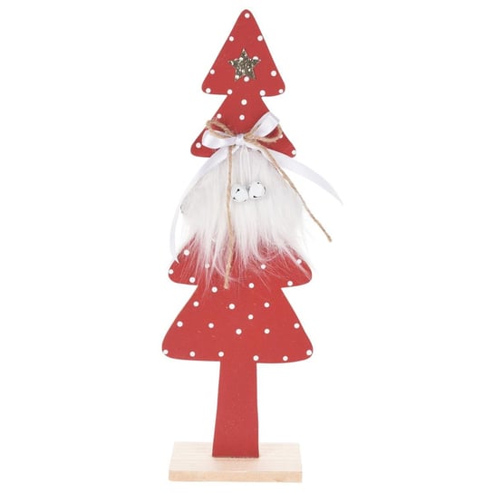 Stojąca ozdoba świąteczna choinka drewno gwiazdka dzwonki 35 cm czerwona ASJ Commerce