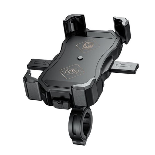 Stojak motocyklowy z bezprzewodową ładowarką QI 15 W USB 3.0 Kierownica Mirror Black Avizar
