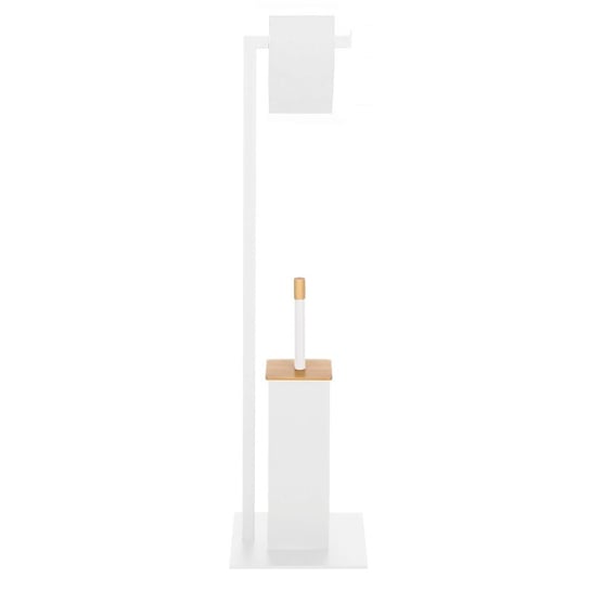 Stojak na papier toaletowy i szczotkę do WC biały 79 cm, bambusowy uchwyt Springos