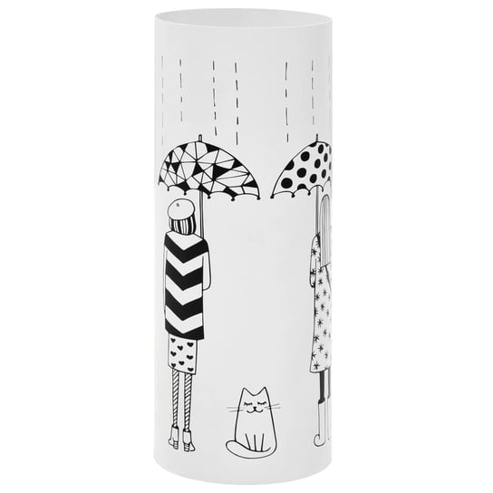 Stojak na parasole, wzór z kobietami i kotem, stalowy, biały vidaXL
