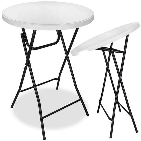 Stół bankietowy okrągły 110x80 cm koktajlowy okrągły stolik składany biało-czarny Springos