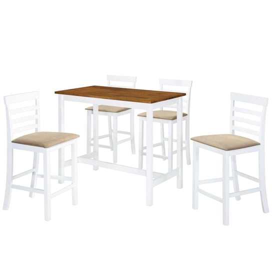 Stół barowy i 4 krzesła vidaXL, lite drewno, kolor brązowy i biały vidaXL