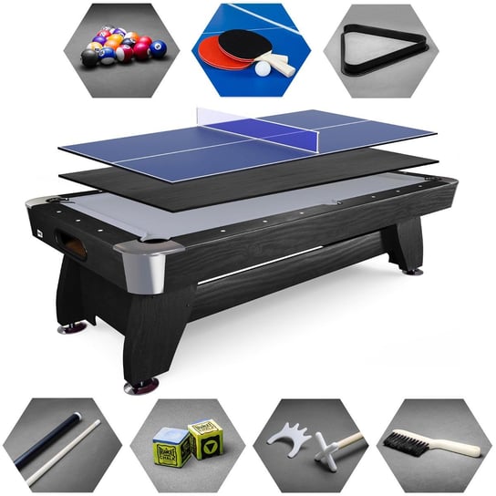 Stół Bilardowy Spływowy Vip Extra 8 Ft Czarno Szary Z Nakładką Ping-Pong Blat Hop-Sport