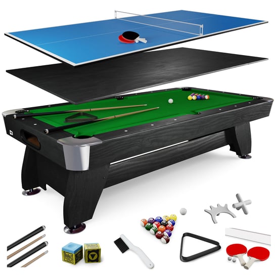 Stół Bilardowy Spływowy Vip Extra 8 Ft Czarno Zielony Z Nakładką Ping-Pong Blat Hop-Sport