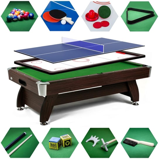 Stół Bilardowy Spływowy Vip Extra 9 Ft Brąz Zielony Z Nakładką Ping-Pong Cymbergaj Hop-Sport