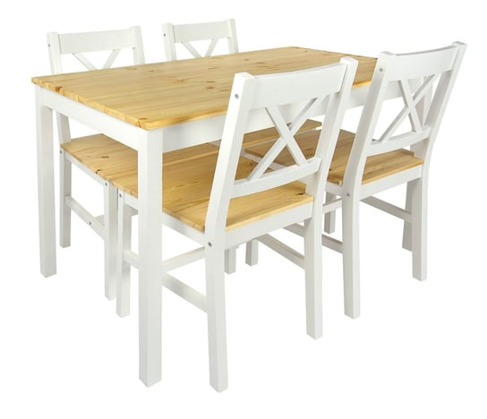 Stół + Cztery Krzesła Do Kuchni - White/Pine Krakpol
