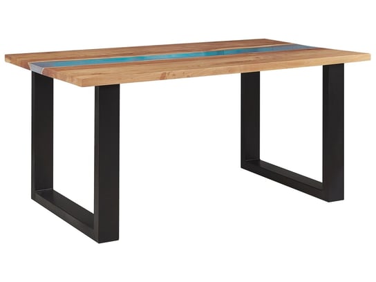 Stół do jadalni akacjowy 160 x 90 cm jasne drewno z niebieską żywicą RIVIERE Beliani