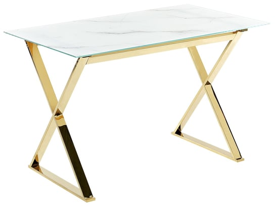 Stół do jadalni szklany 120 x 70 cm efekt marmuru ze złotym ATTICA Beliani
