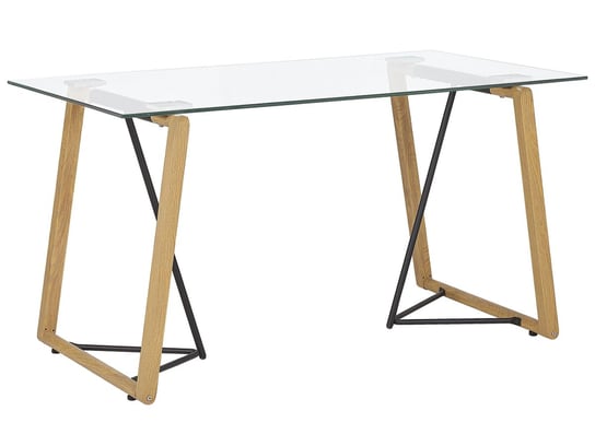 Stół do jadalni szklany 140 x 80 cm jasne drewno TACOMA Beliani