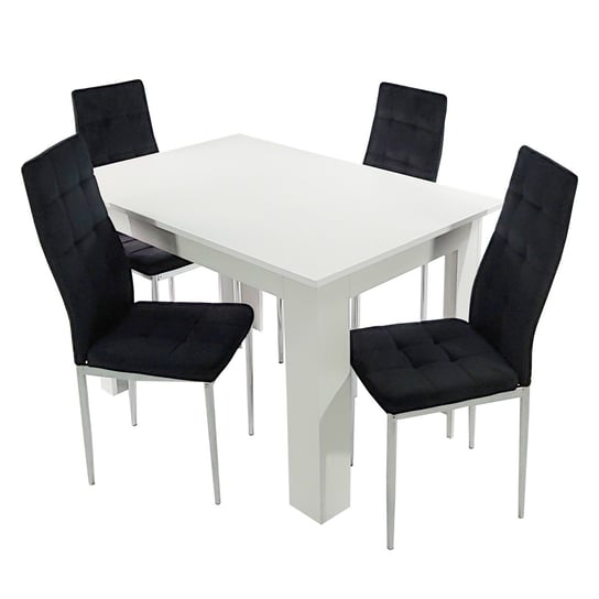 Stół MODERN 120 biały i 4 krzesła MONAKO VELVET czarne BMDesign