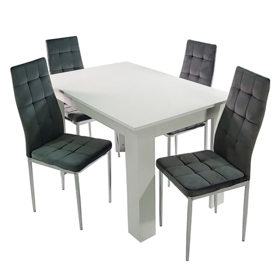 Stół MODERN 120 biały i 4 krzesła MONAKO VELVET szare BMDesign