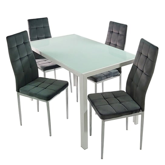 Stół MONAKO biały i 4 krzesła MONAKO VELVET szare BMDesign