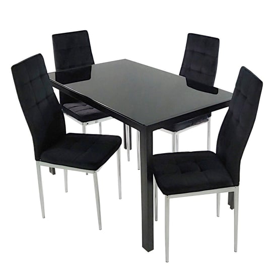 Stół MONAKO czarny i 4 krzesła MONAKO VELVET czarne BMDesign