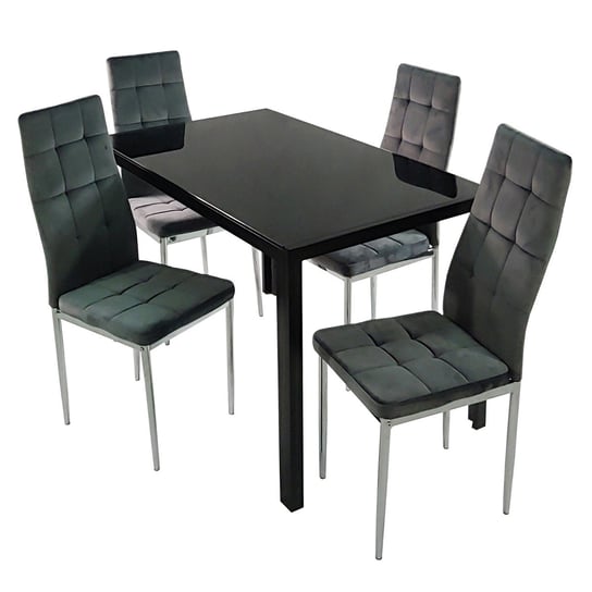 Stół MONAKO czarny i 4 krzesła MONAKO VELVET szare BMDesign