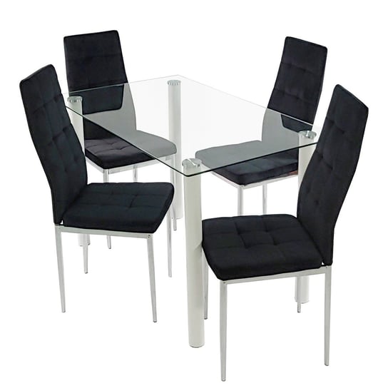 Stół NICEA biały i 4 krzesła MONAKO VELVET czarne BMDesign