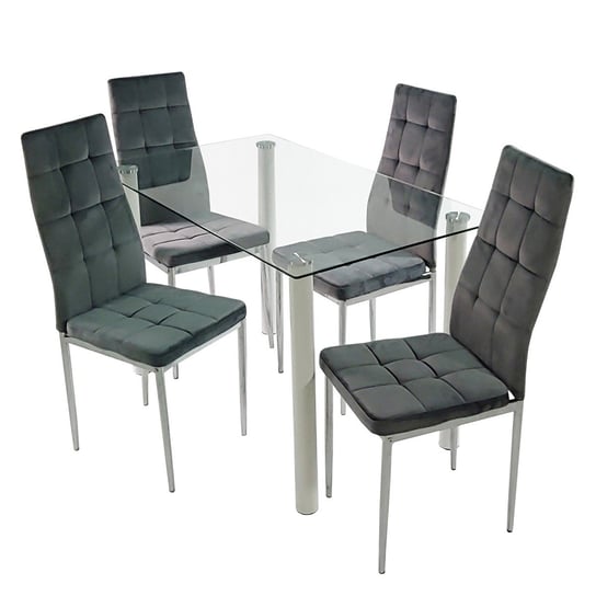 Stół NICEA biały i 4 krzesła MONAKO VELVET szare BMDesign