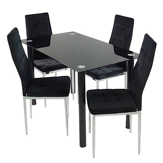 Stół NICEA czarny i 4 krzesła MONAKO VELVET czarne BMDesign